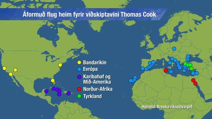 Bresk stjórnvöld reyna nú að koma strandaglópum aftur heim, þeim að kostnaðarlausu.