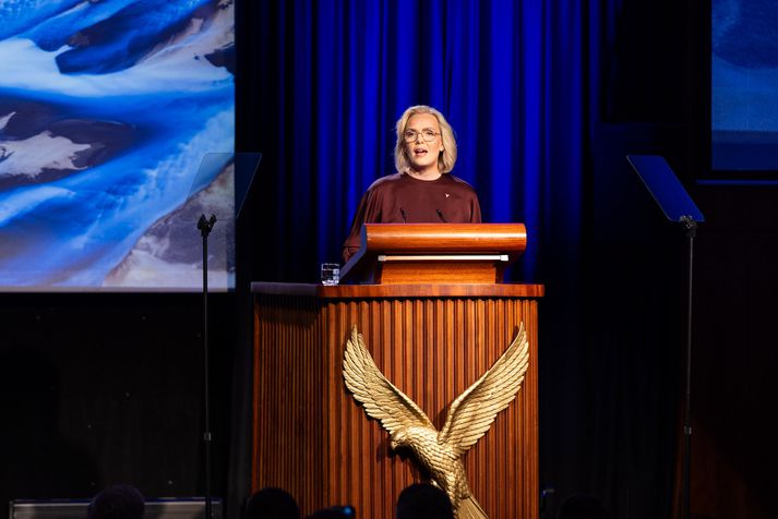 Guðrún gagnrýndi ríkisstjórnina í setningarræðu sinni.