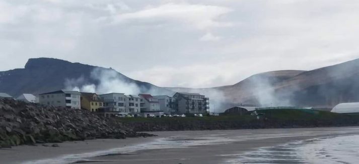 Reykinn lagði frá sinubrunanum í fjallinu.