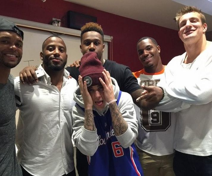 Bieber og Patriots-strákarnir.