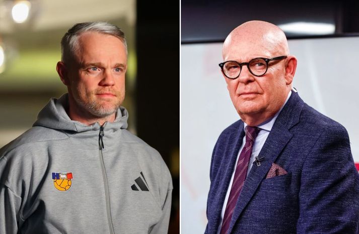 Feðgarnir Snorri Steinn Guðjónsson, landsliðsþjálfari íslenska karlalandsliðsins í handbolta og Guðjón Guðmundsson.