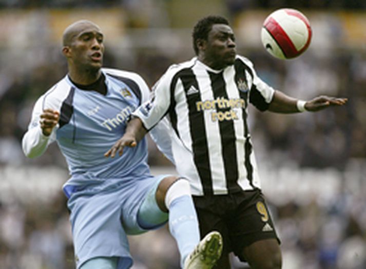 Silvain Distin sést hér í baráttu við Obafemi Martins hjá Newcastle.