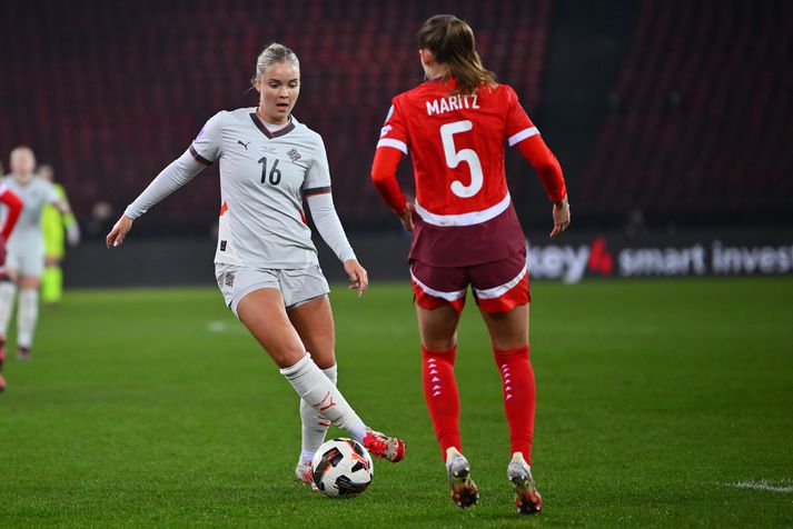 Andrea Rán Hauksdóttir í leik með íslenska landsliðinu í febrúar.