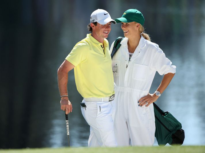 McIlroy og Wozniacki í góðum gír á Augusta-vellinum í gær.