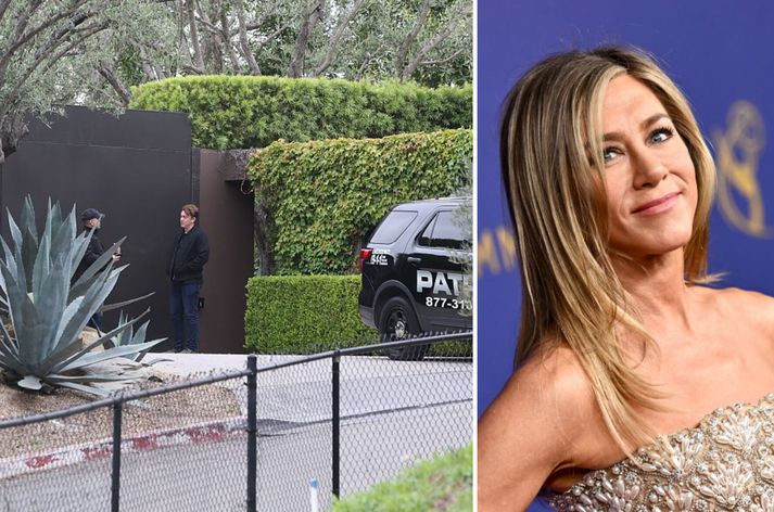 Jennifer Aniston var heima hjá sér þegar ökumaðurinn keyrði niður hliðið að heimili hennar.