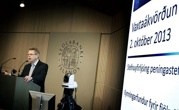 Már Guðmundsson seðlabankastjóri fór yfir ákvörðun peningastefnunefndar um óbreytta stýrirvexti í Seðlabankanum í gærmorgun. 