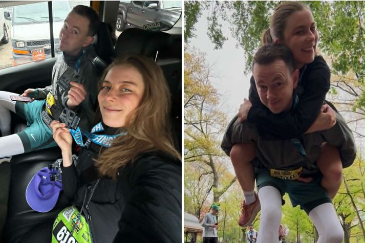 Katrín Eyjólfsdóttir og Davíð Steinn fóru í borgarferð til New York og hlupu hálfmaraþon.