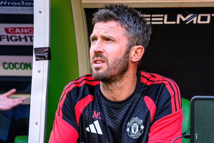 Michael Carrick á hliðarlínunni í leik Manchester United og AC Milan í dag.