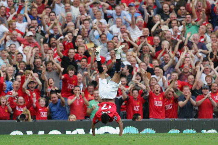 Nani fagnar marki sínu gegn Tottenham um síðustu helgi.