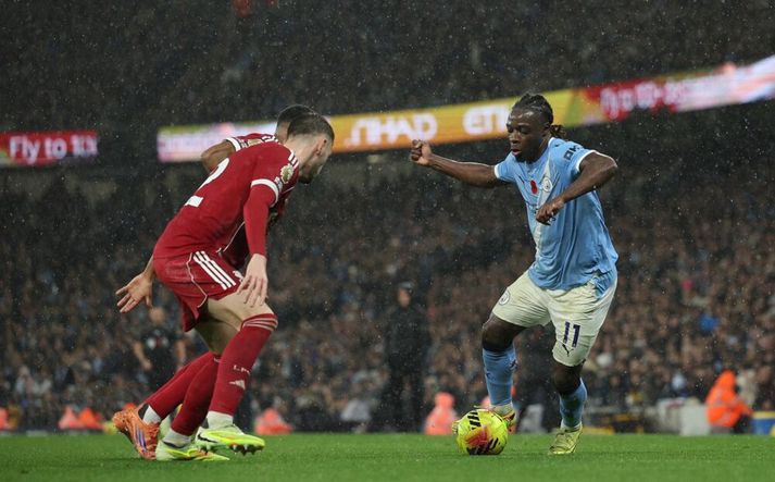 Jeremy Doku reyndist varnarmönnum Liverpool erfiður í dag