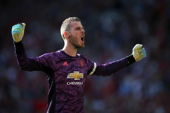 De Gea fagnar marki í leik með Manchester United fyrr á tímabilinu.