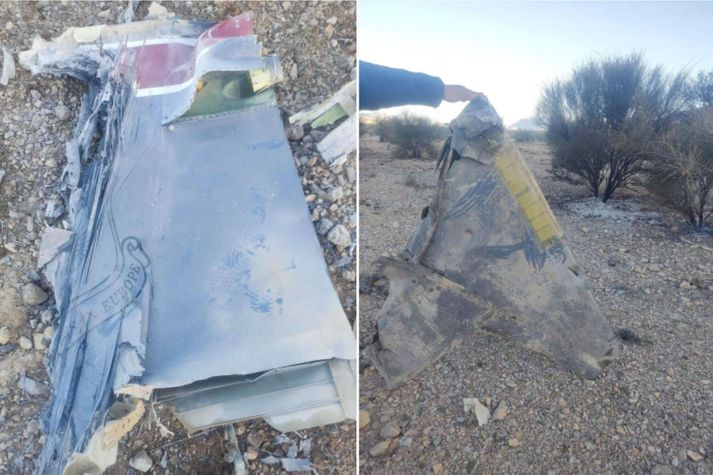 Íranska ríkisútvarpið birti þessar myndir í gær af því sem virðist vera brak úr orrustuþotunni,