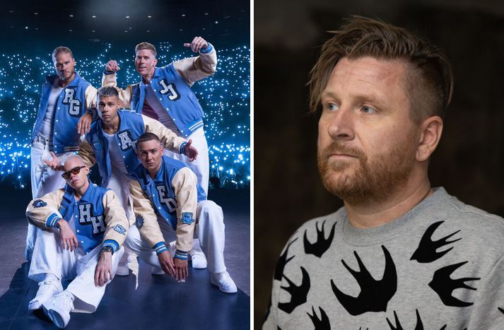Hljómsveitin Iceguys heldur þrenna tónleika í Laugardalshöll í dag, þar af tvenna fjölskyldutónleika. Í hljómsveitinni eru þeir Rúrík Gíslason, Jón Jónsson, Aron Can, Herra Hnetusmjör og Friðrik Dór. Til hægri á myndinni er Máni Pétursson hjá Paxal umboðsskrifstofu sem sér um að skipuleggja tónleikana.