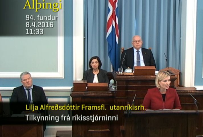 Lilja Alfreðsdóttir í ræðustól á Alþingi.