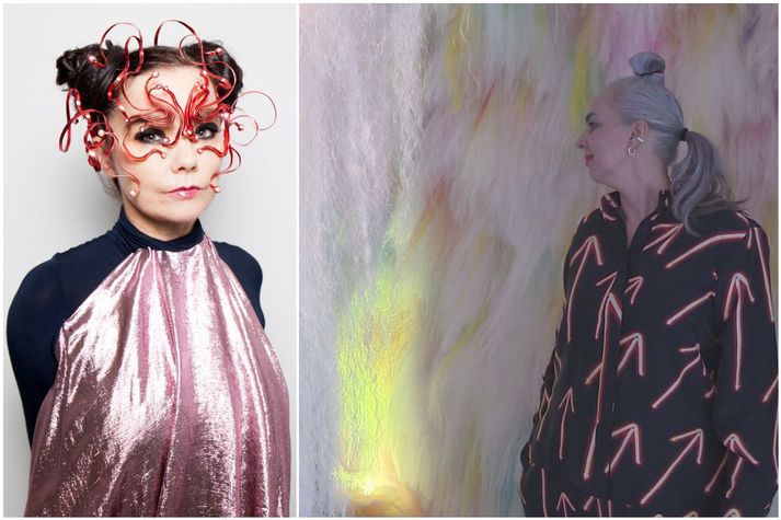 Björk og Shoplifter ásamt verkinu Chromo Sapiens