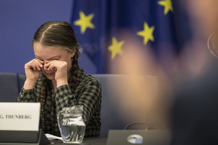 Greta Thunberg felldi tár þegar hún ávarpaði Evrópuþingið í dag