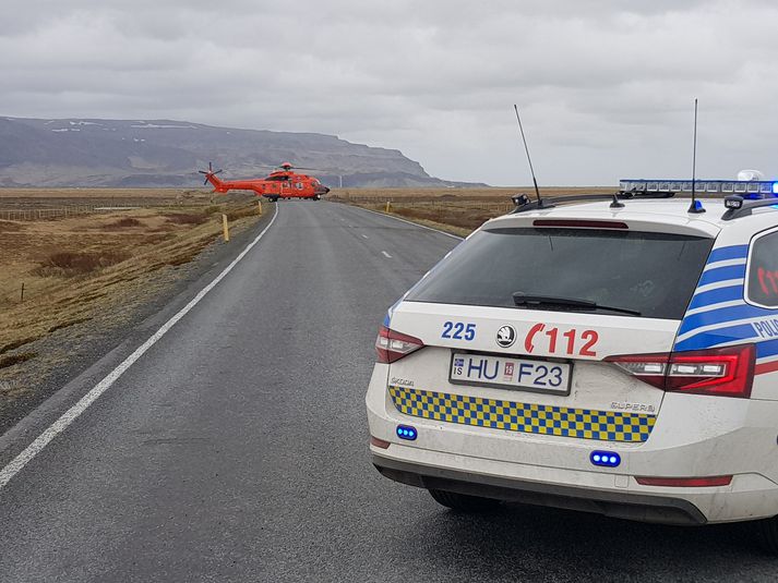 Slysið varð á Suðurlandsvegi á þriðja tímanum í dag.