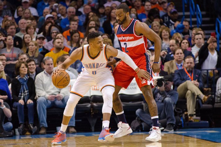 Russell Westbrook og John Wall í leik á móti hverjum öðrum en Westbrook mætti Wall aldrei sem leikmaður Houston Rockets.