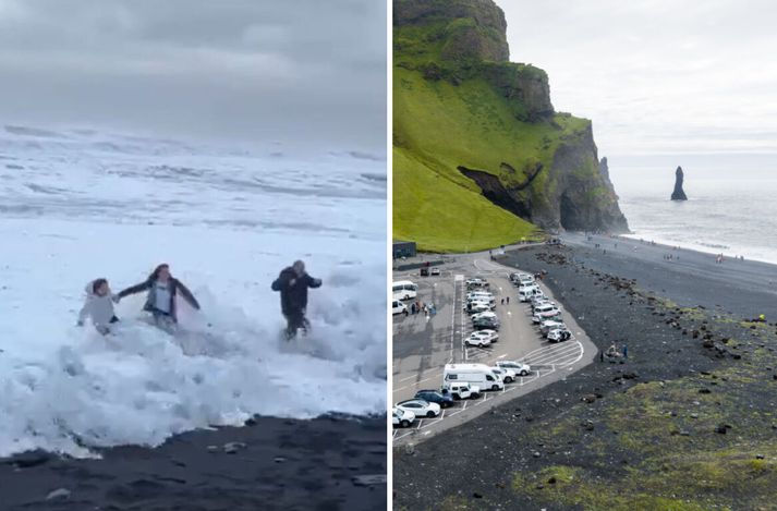Ferðamenn voru í miklum vandræðum í Reynisfjöru í gær. 