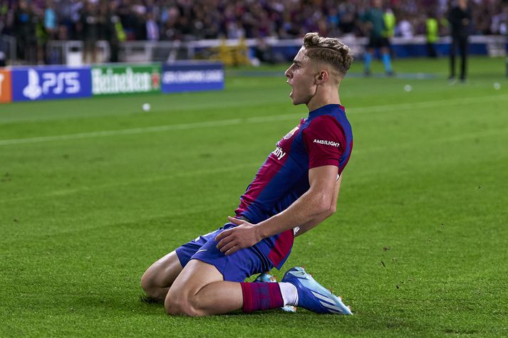 Fermín López skoraði glæsilegt mark fyrir Barcelona gegn Shakhtar Donetsk.