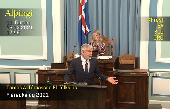 Tómas Tómasson í pontu á Alþingi í fyrsta sinn.