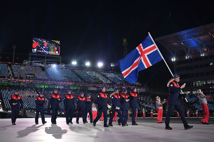 Íslenski hópurinn á Vetaróympíuleikunum árið 2018.