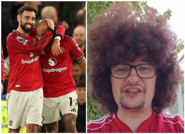 Manchester United-stuðningsmaðurinn Frank Ilett fagnar bæði góðu gengi sinna manna en einnig að sjá allt í einu klippingu í hillingum.