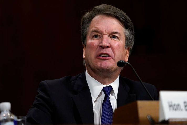 Brett Kavanaugh var mikið niðri fyrir við vitnaleiðslur í dómsmálanefnd í síðustu viku.