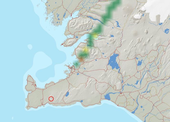 Hér má sjá hvernig Veðurstofan spáir því að gas frá gosinu dreifist.