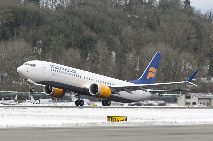 Frá flugtaki fyrstu Boeing 737 MAX 9 þotu Icelandair í Seattle.