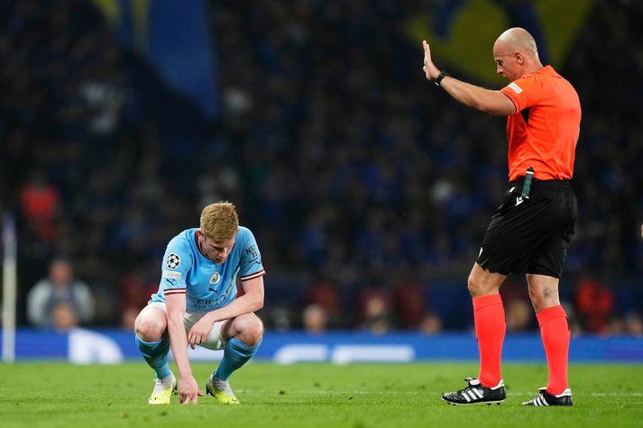 Kevin De Bruyne meiddist eftir aðeins hálftíma leik í úrslitaleik Meistaradeildarinnar í fyrravor.