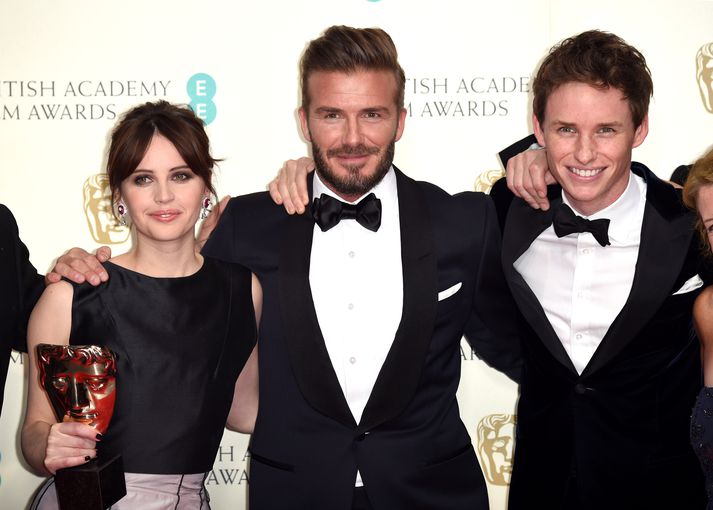 Felicity Jones, David Beckham og Eddie Redmayne,