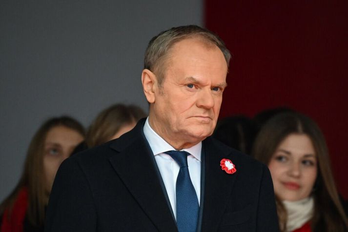 Donald Tusk, forsætisráðherra Póllands, var nýbúinn að funda með Úkraínuforseta þegar fregnir bárust af flauginni.
