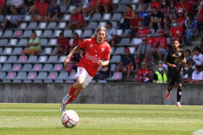 Elías Már Ómarsson var á skotskónum fyrir Nimes í dag. 