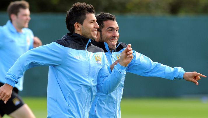 Carlos Tevez á æfingu með Manchester City.