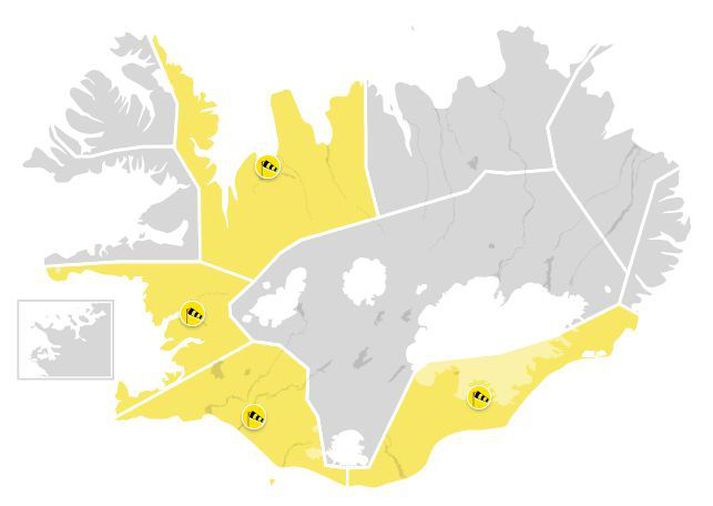 Svona lítur viðvaranakortið fyrir daginn í dag út.