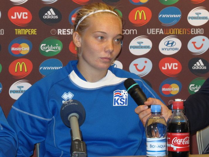 Margrét Lára Viðarsdóttir á blaðamannafundinum í dag.