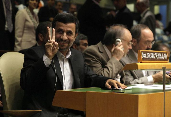Mahmoud Ahmadinejad Forsætisráðherra Írans kokhraustur að venju á allsherjarþingi Sameinuðu þjóðanna.
nordicphotos/AFP