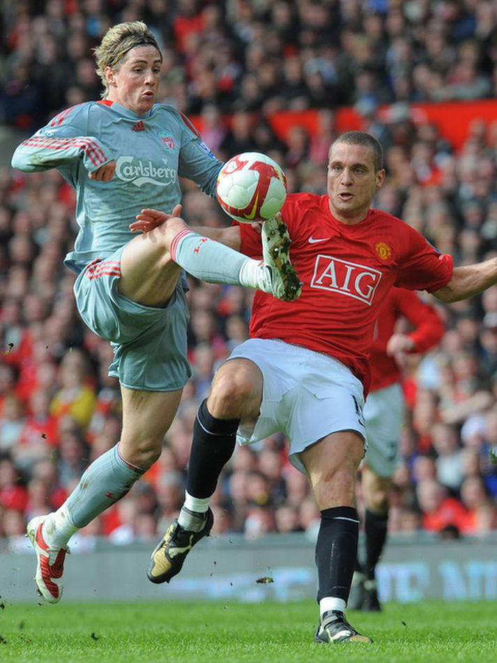 Fernando Torres og Nemanja Vidic í leiknum fræga á Old Trafford í marsmánuði 2009.