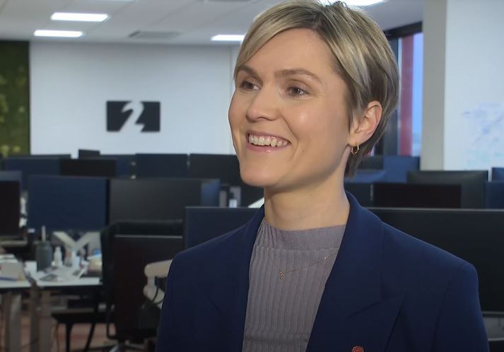 Kristrún Frostadóttir var að vonum glöð þegar hún ræddi við fréttastofu í morgun.