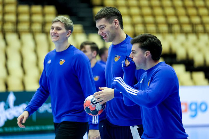 Þorsteinn Leó Gunnarsson á æfingu á EM en hann spilaði aðeins í 88 sekúndur á mótinu.