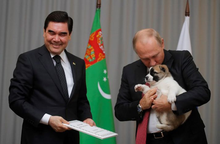 Gurbanguly Berdymuchamedov, Vladimír Pútín og hundurinn Tryggur.