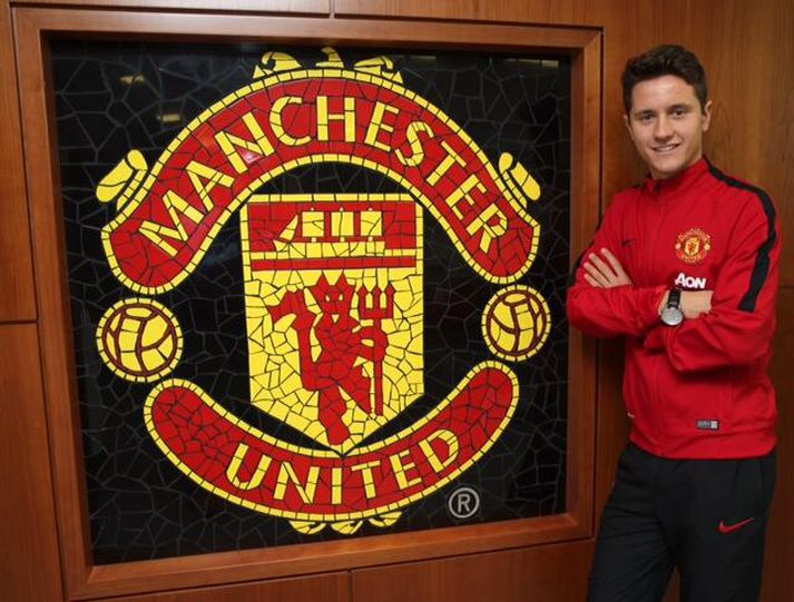 Ander Herrera í rauðu á Old Trafford í dag.