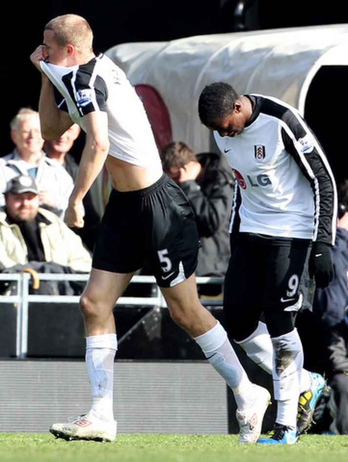 Brede Hangeland fagnar hér sigurmarki sínu í dag.
