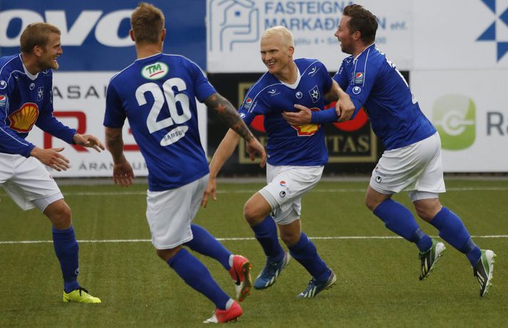 Halldór Orri Björnsson fagnar marki sínu í kvöld.