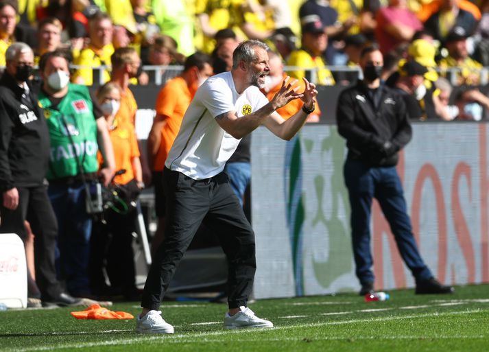 Marco Rose á hliðarlínunni í sínum síðasta leik sem knattspyrnustjóri Borussia Dortmund, gegn Herthu Berlin í lokaumferð þýsku úrvalsdeildarinnar á laugardaginn.