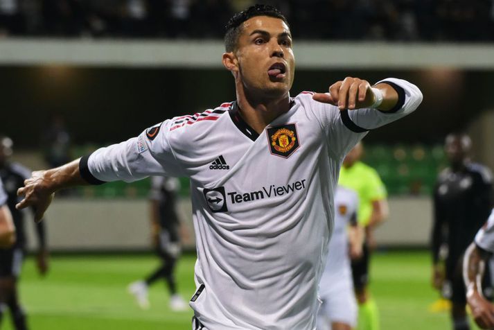 Cristiano Ronaldo fagnaði marki sínu gegn Sheriff í gær, í 2-0 sigri.