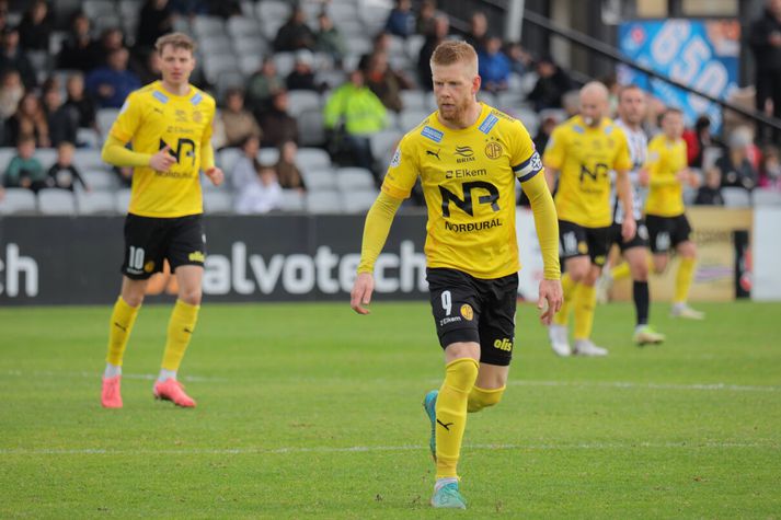 Viktor Jónsson skoraði fyrsta mark Skagamanna á Seltjarnarnesinu í bikarsigrinum á Gróttu í dag.