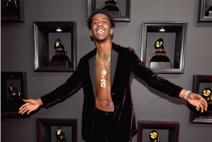 Desiigner í þann mund að taka víkingaklappið á Grammyverðlaunahátíðinni í nótt.