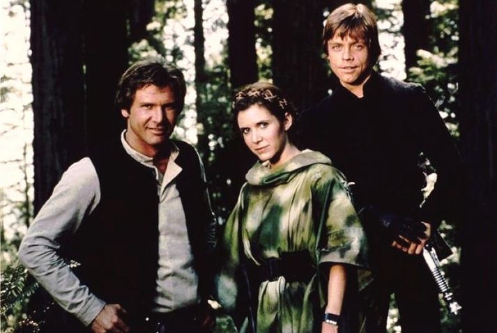 Harrison Ford, Carrie Fisher og Mark Hamill í hlutverkum sínum í Return of the Jedi.